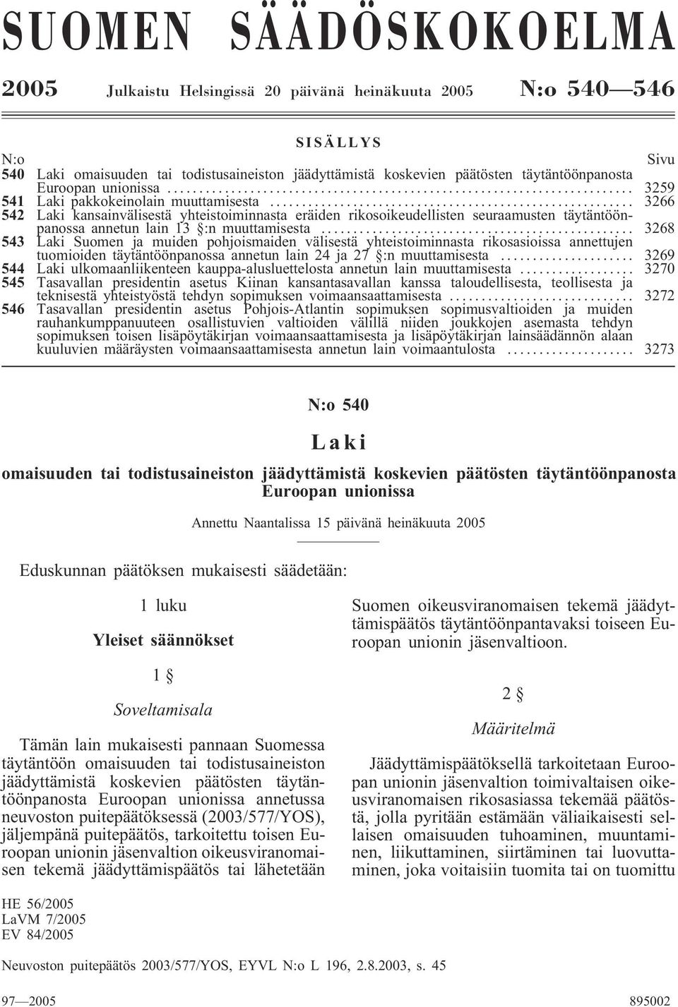 .. 3266 542 Laki kansainvälisestä yhteistoiminnasta eräiden rikosoikeudellisten seuraamusten täytäntöönpanossa annetun lain 13 :n muuttamisesta.