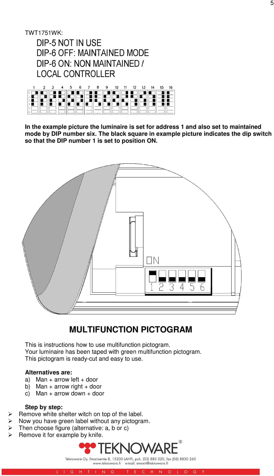 MULTIFUNCTION PICTOGRAM This is instructions how to use multifunction pictogram. Your luminaire has been taped with green multifunction pictogram.
