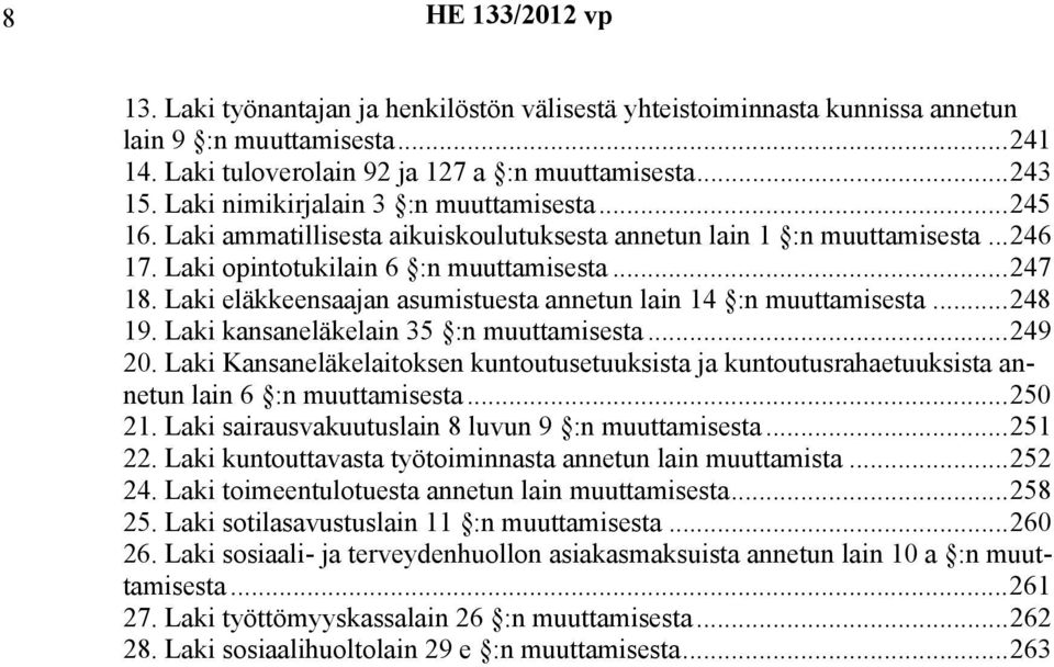 Laki eläkkeensaajan asumistuesta annetun lain 14 :n muuttamisesta...248 19. Laki kansaneläkelain 35 :n muuttamisesta...249 20.