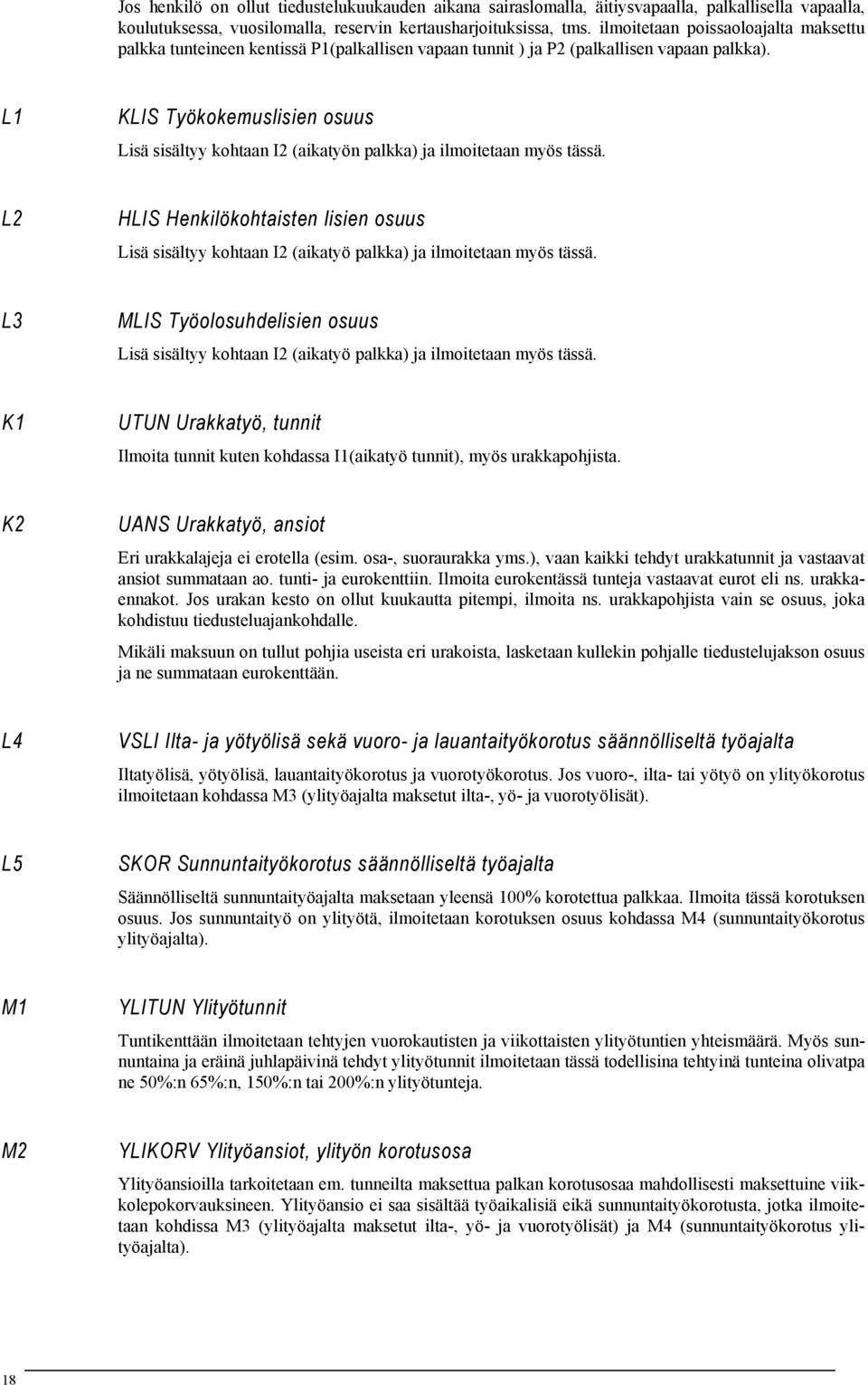 L1 KLIS Työkokemuslisien osuus Lisä sisältyy kohtaan I2 (aikatyön palkka) ja ilmoitetaan myös tässä.