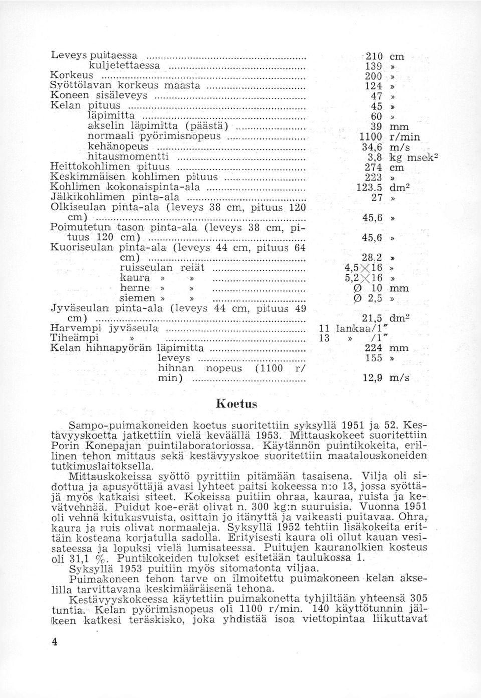 pinta-ala (leveys 38 cm, pituus 12 cm) 45,6» Poimutetun tason pinta-ala (leveys 38 cm, pituus 12 cm) 45,6» Kuoriseulan pinta-ala (leveys 44 cm, pituus 64 cm) ruisseulan reiät kaura»» 28,2» 4,5X16»