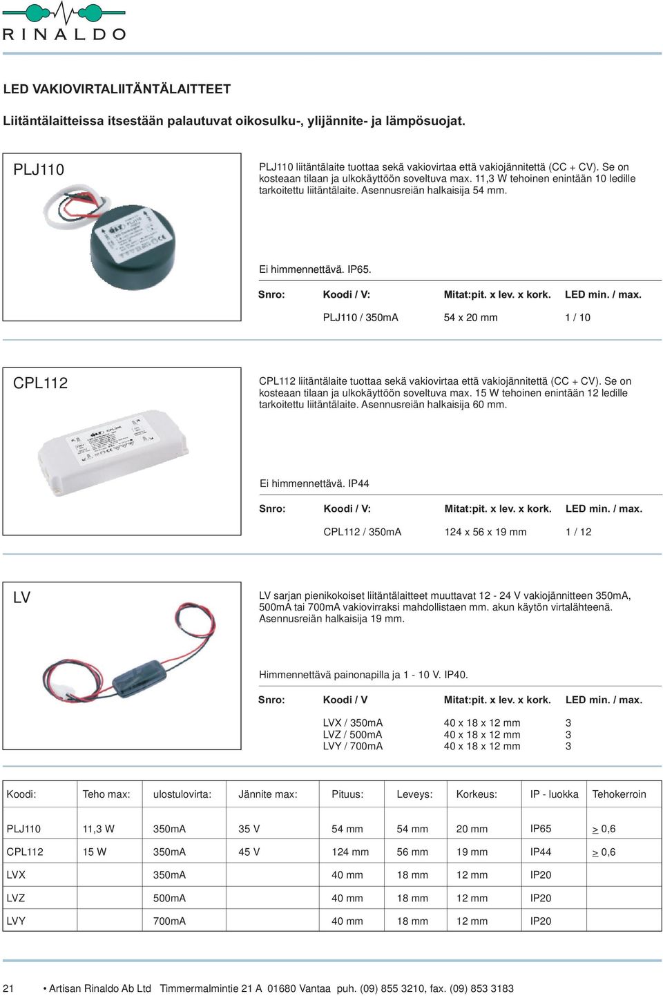 . Koodi / V: PLJ110 / 54 x 1 / 10 CPL112 CPL112 liitäntälaite tuottaa sekä vakiovirtaa että vakiojännitettä (CC + CV). Se on kosteaan tilaan ja ulkokäyttöön soveltuva max.