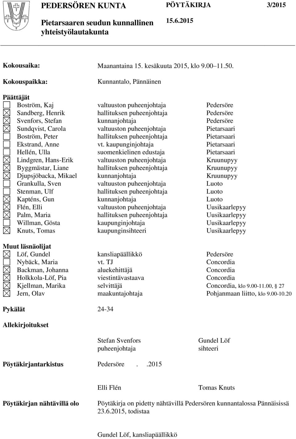 Grankulla, Sven Stenman, Ulf Kapténs, Gun Flén, Elli Palm, Maria Willman, Gösta Knuts, Tomas Muut läsnäolijat Löf, Gundel Nybäck, Maria Backman, Johanna Holkkola-Löf, Pia Kjellman, Marika Jern, Olav