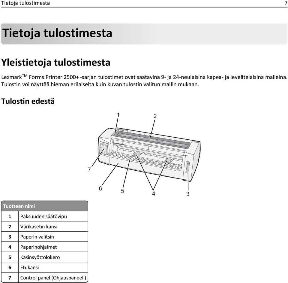 Tulostin voi näyttää hieman erilaiselta kuin kuvan tulostin valitun mallin mukaan.