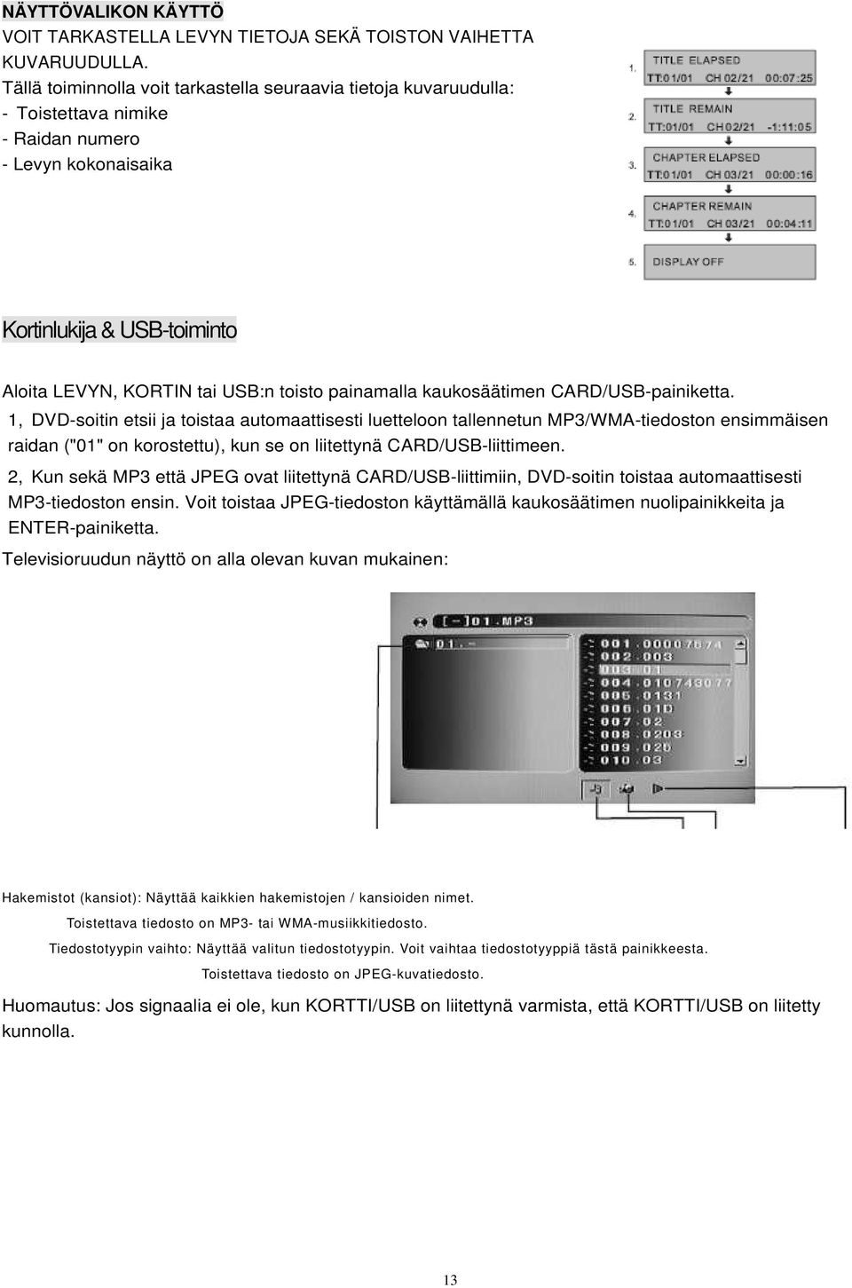 painamalla kaukosäätimen CARD/USB-painiketta.