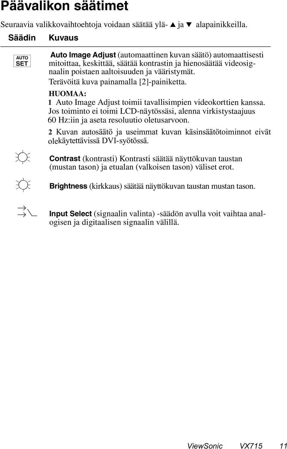 Terävöitä kuva painamalla [2]-painiketta. HUOMAA: 1 Auto Image Adjust toimii tavallisimpien videokorttien kanssa.