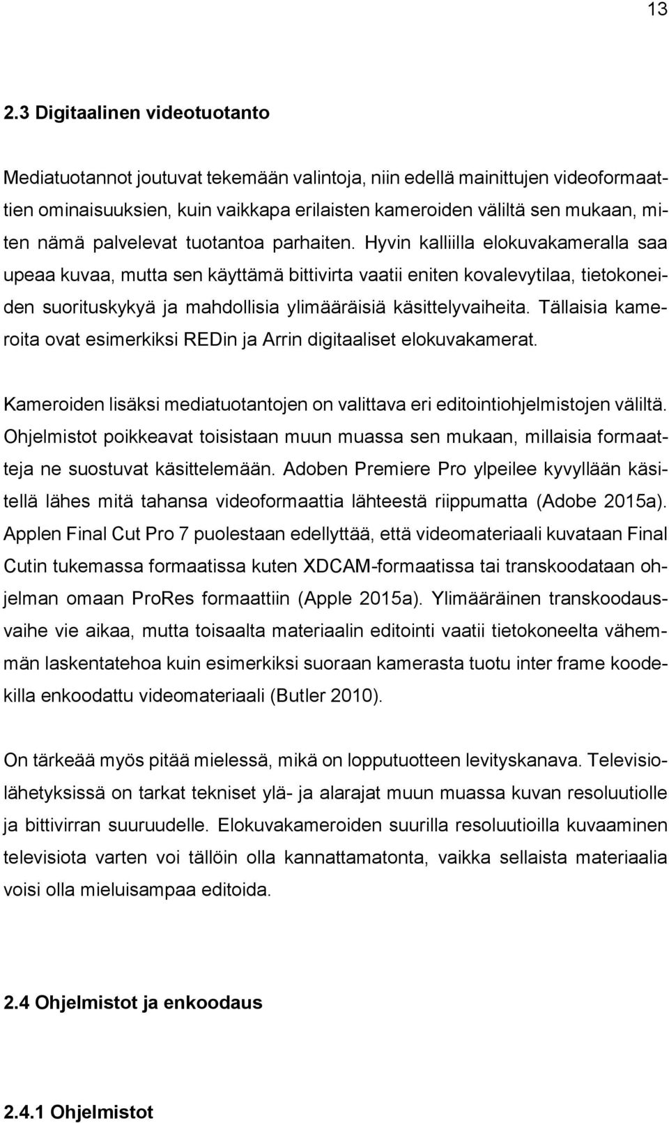 Hyvin kalliilla elokuvakameralla saa upeaa kuvaa, mutta sen käyttämä bittivirta vaatii eniten kovalevytilaa, tietokoneiden suorituskykyä ja mahdollisia ylimääräisiä käsittelyvaiheita.