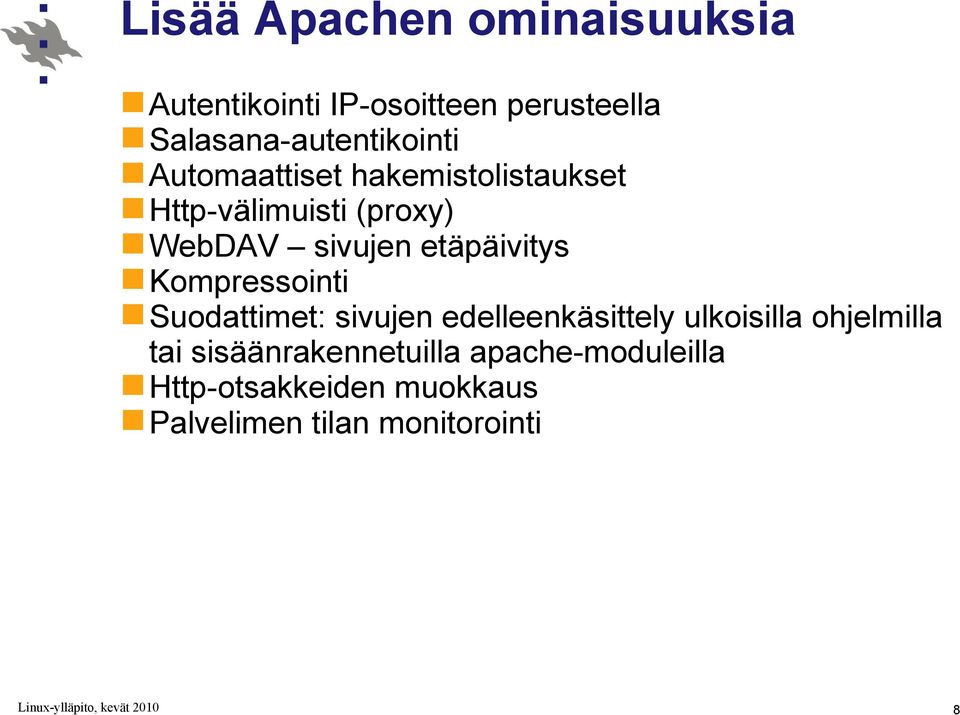 sivujen etäpäivitys Kompressointi Suodattimet: sivujen edelleenkäsittely ulkoisilla