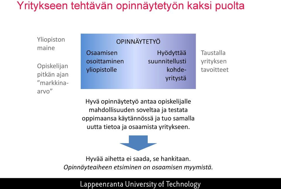 opiskelijalle mahdollisuuden soveltaa ja testata oppimaansa käytännössä ja tuo samalla uutta tietoa ja osaamista