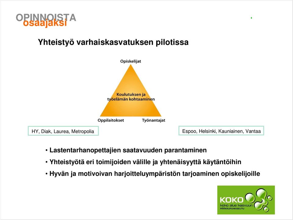 parantaminen Yhteistyötä eri toimijoiden välille ja yhtenäisyyttä