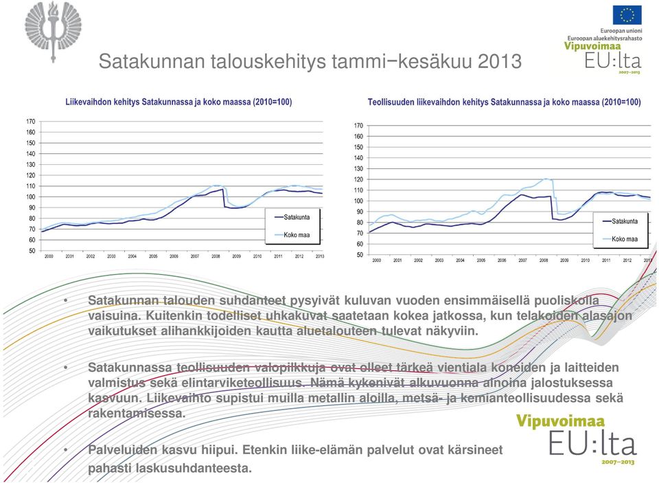 Satakunnassa teollisuuden valopilkkuja ovat olleet tärkeä vientiala koneiden ja laitteiden valmistus sekä elintarviketeollisuus.