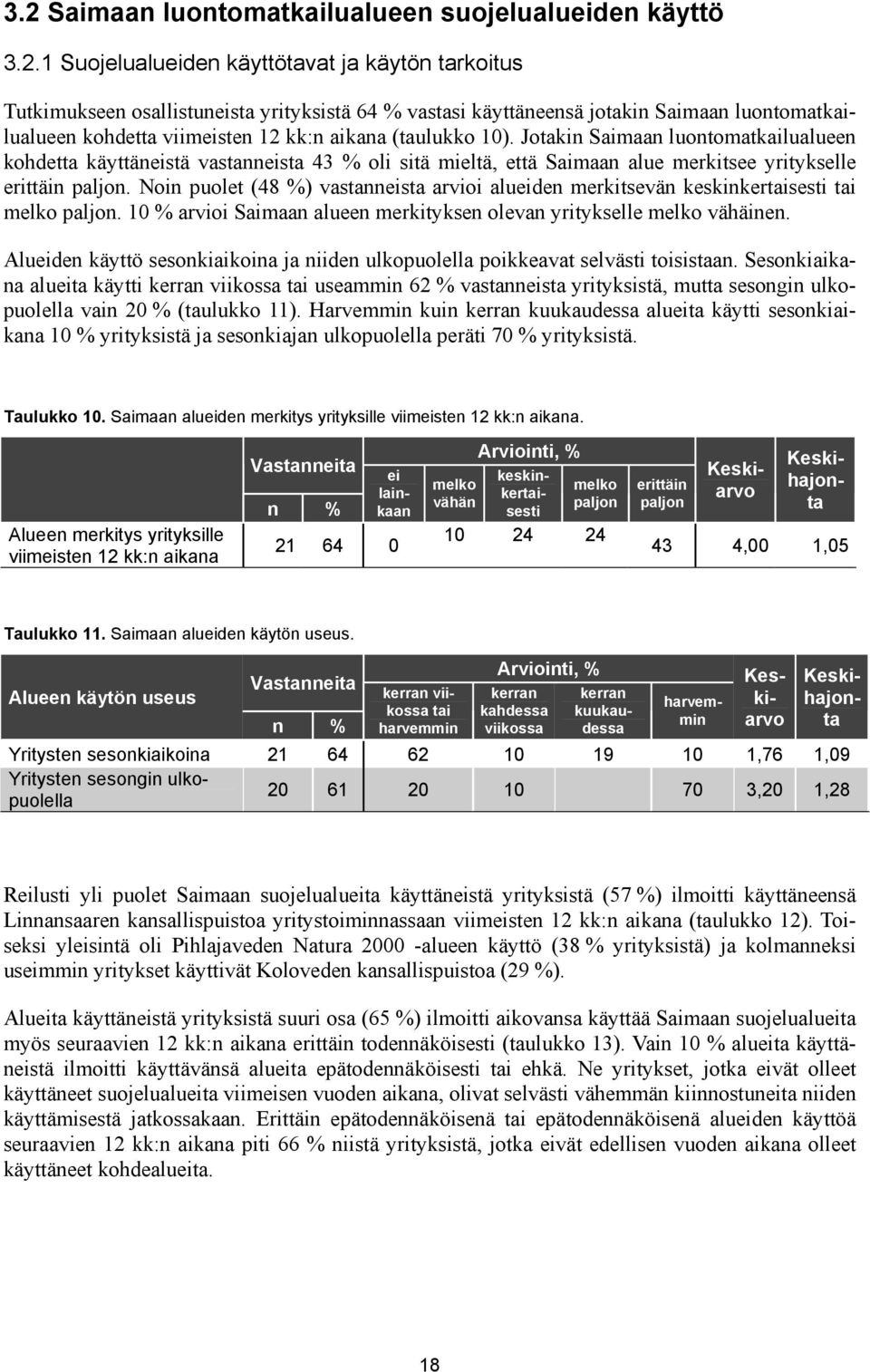 Jotakin Saimaan luontomatkailualueen kohdetta käyttäneistä vastanneista 43 % oli sitä mieltä, että Saimaan alue merkitsee yritykselle erittäin paljon.