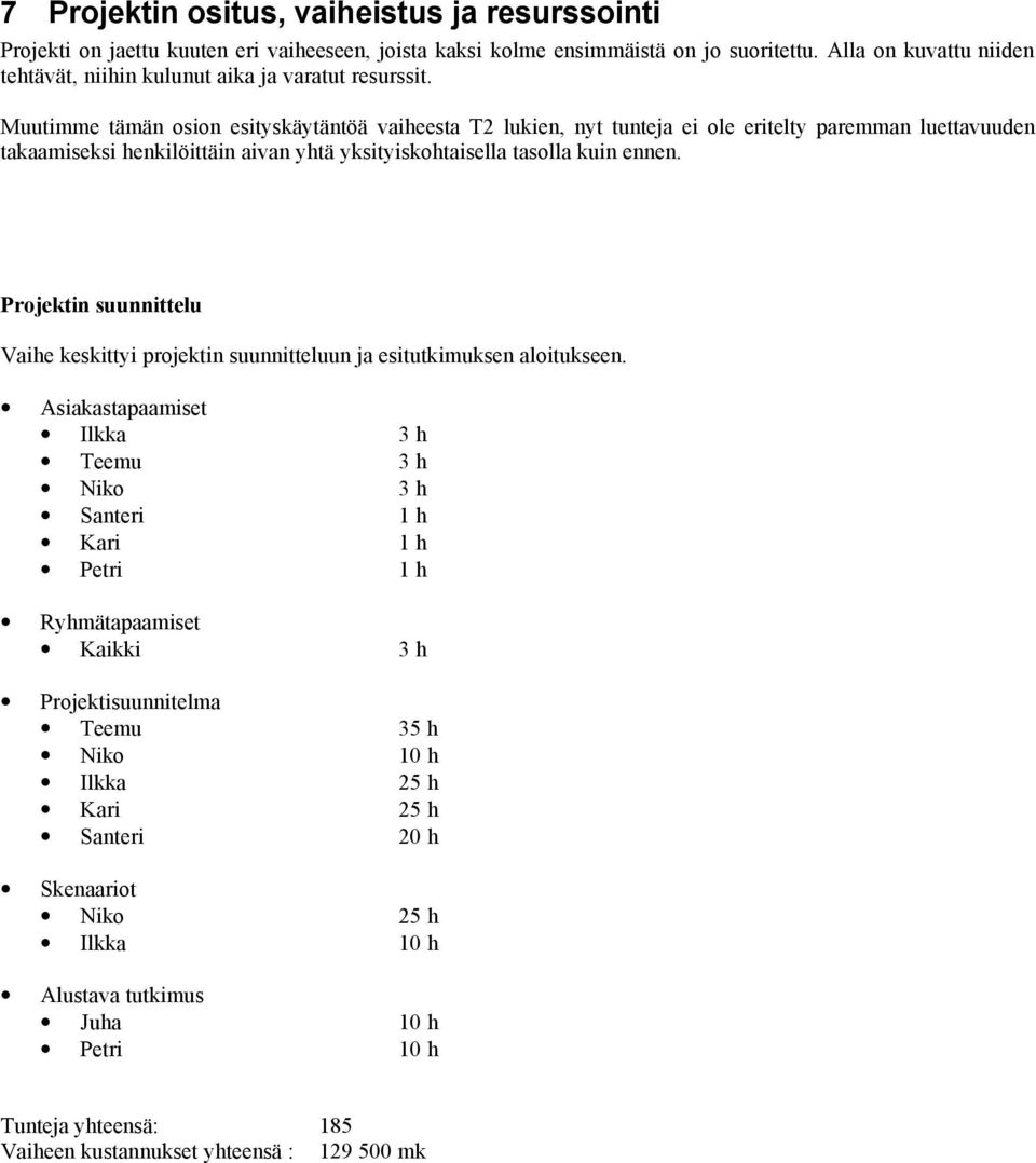 Muutimme tämän osion esityskäytäntöä vaiheesta T2 lukien, nyt tunteja ei ole eritelty paremman luettavuuden takaamiseksi henkilöittäin aivan yhtä yksityiskohtaisella tasolla kuin ennen.