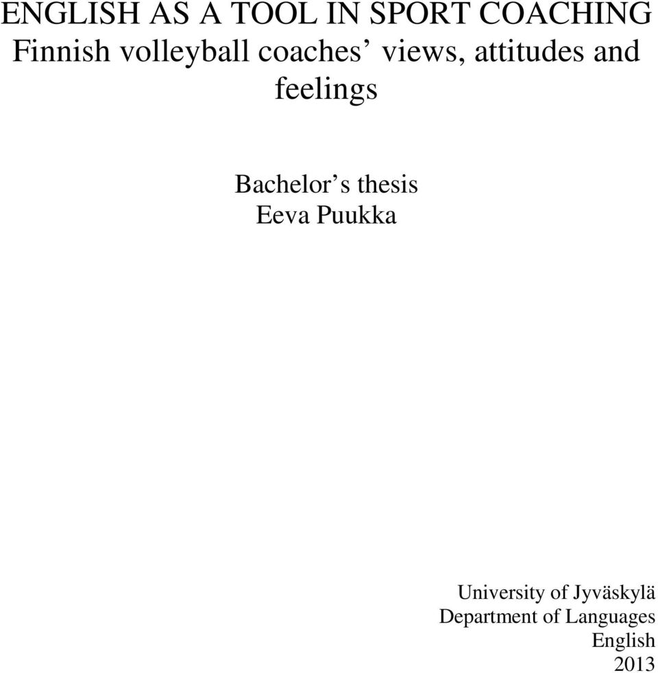 feelings Bachelor s thesis Eeva Puukka