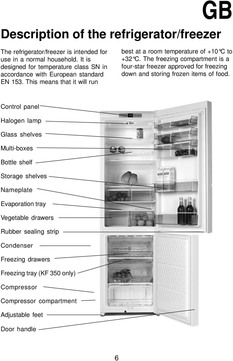 The freezing compartment is a four-star freezer approved for freezing down and storing frozen items of food.