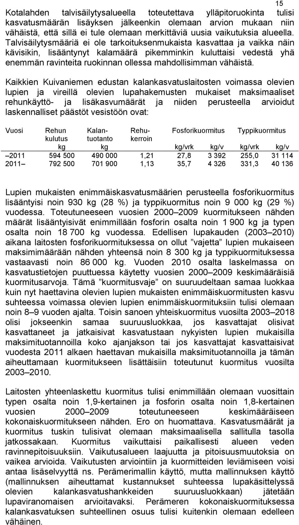 Talvisäilytysmääriä ei ole tarkoituksenmukaista kasvattaa ja vaikka näin kävisikin, lisääntynyt kalamäärä pikemminkin kuluttaisi vedestä yhä enemmän ravinteita ruokinnan ollessa mahdollisimman