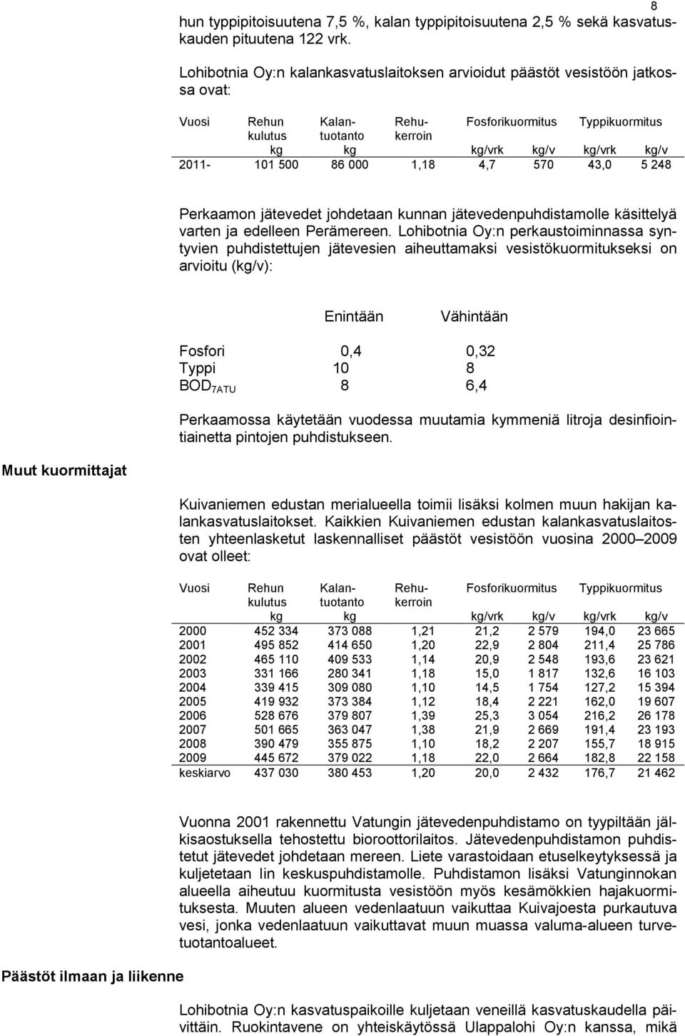 2011-101 500 86 000 1,18 4,7 570 43,0 5 248 Perkaamon jätevedet johdetaan kunnan jätevedenpuhdistamolle käsittelyä varten ja edelleen Perämereen.