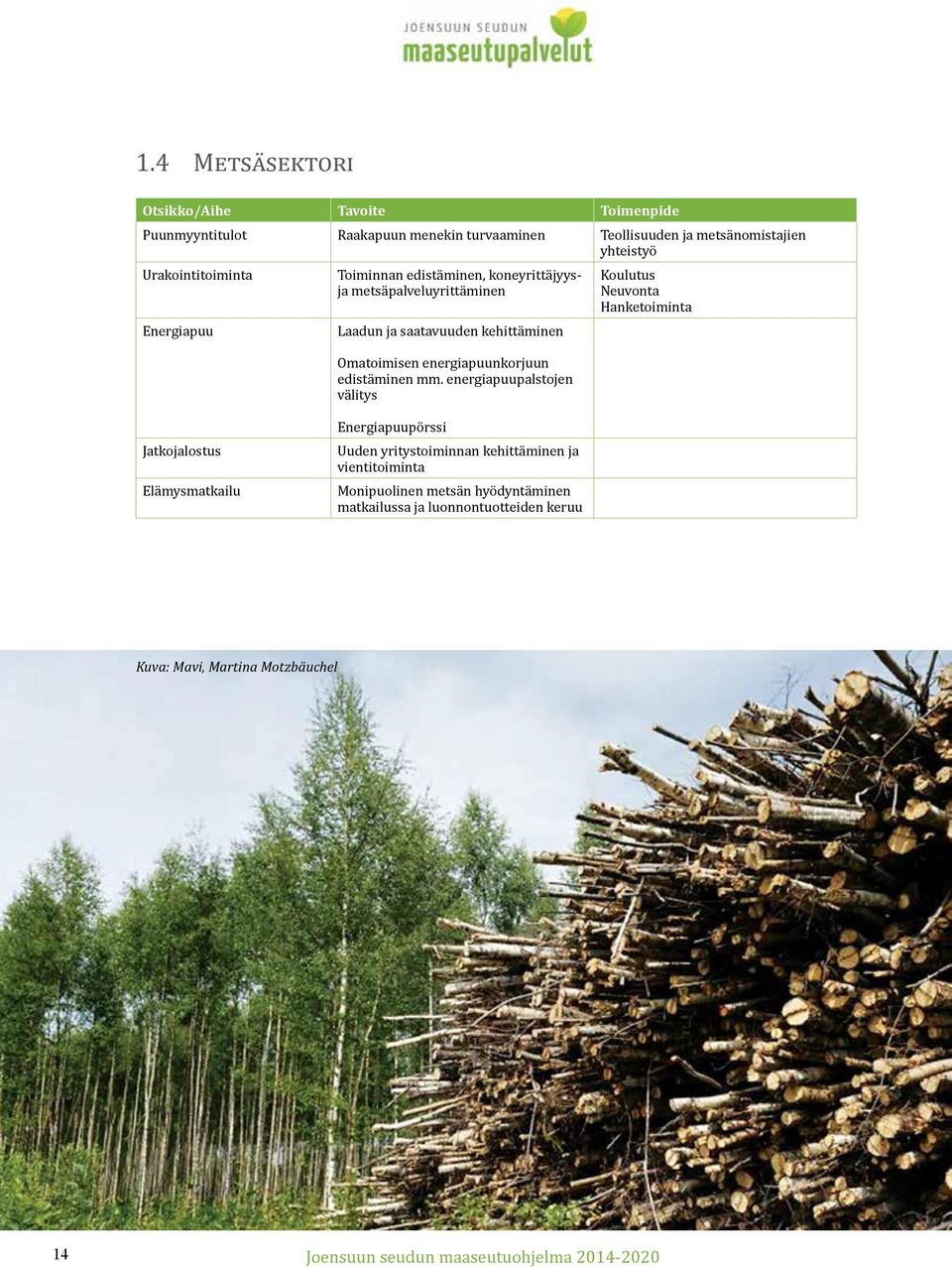 energiapuupalstojen välitys Koulutus Neuvonta Hanketoiminta Jatkojalostus Elämysmatkailu Energiapuupörssi Uuden yritystoiminnan kehittäminen ja