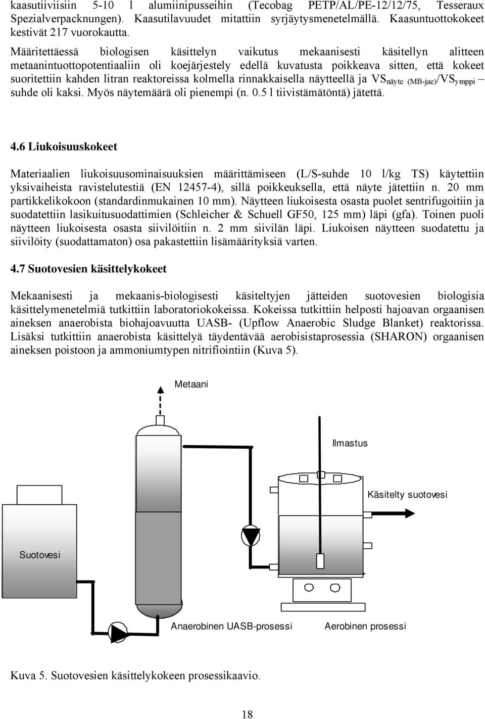 reaktoreissa kolmella rinnakkaisella näytteellä ja VS näyte (MB-jae) /VS ymppi suhde oli kaksi. Myös näytemäärä oli pienempi (n..5 l tiivistämätöntä) jätettä. 4.