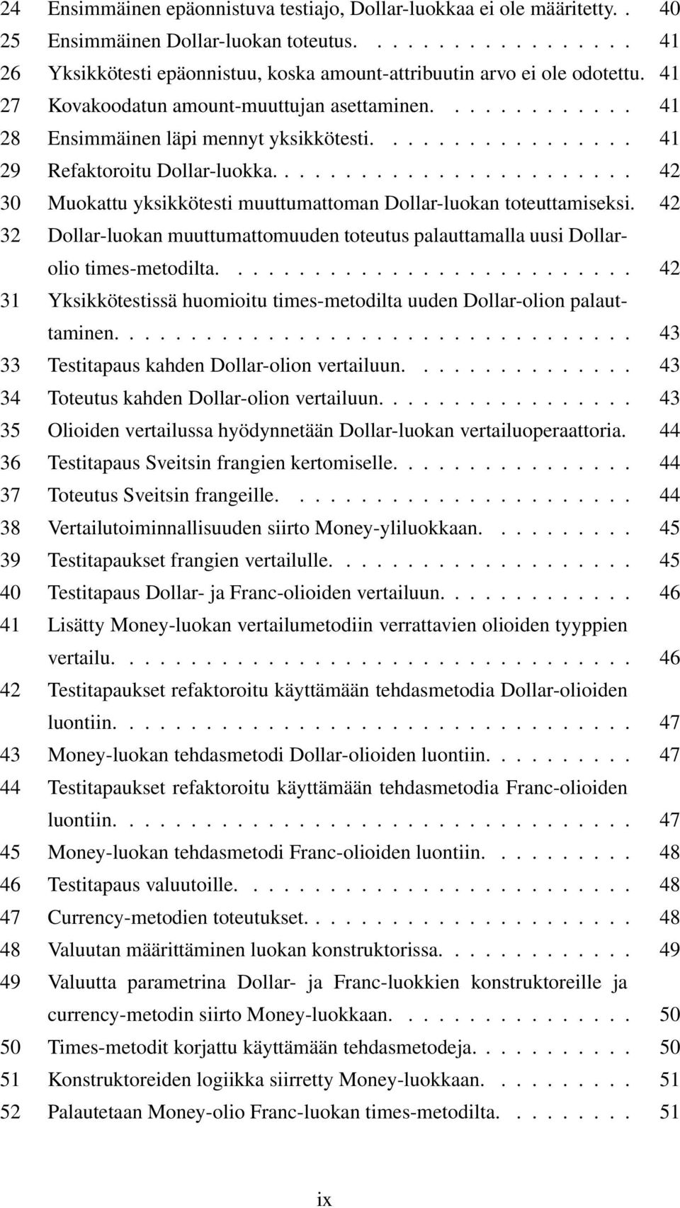 ....................... 42 30 Muokattu yksikkötesti muuttumattoman Dollar-luokan toteuttamiseksi. 42 32 Dollar-luokan muuttumattomuuden toteutus palauttamalla uusi Dollarolio times-metodilta.