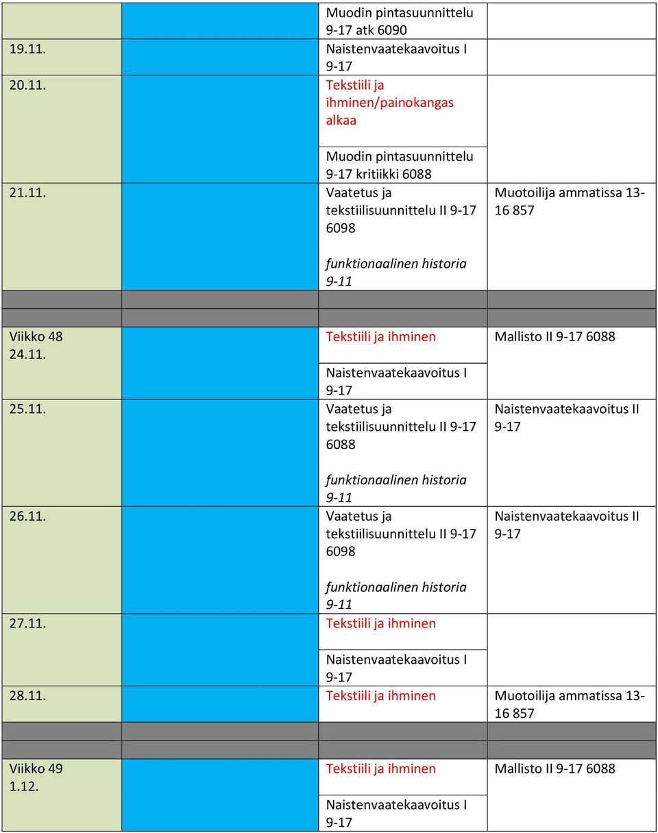 11. Tekstiili ja ihminen 9-28.11. Tekstiili ja ihminen Muotoilija ammatissa 13-16 857 Viikko 49 1.12.