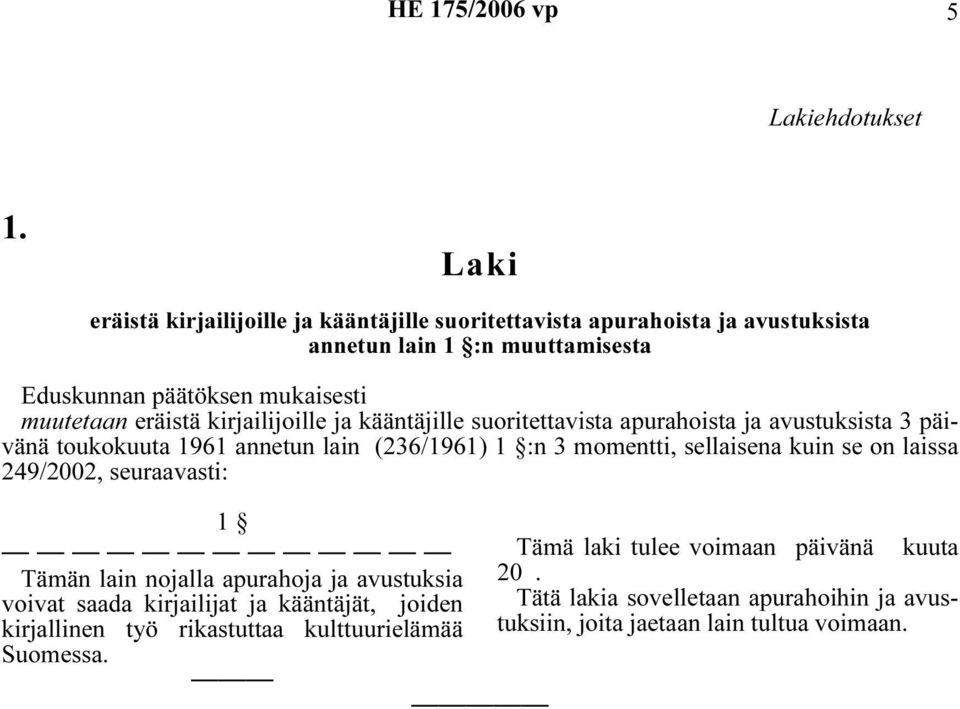 eräistä kirjailijoille ja kääntäjille suoritettavista apurahoista ja avustuksista 3 päivänä toukokuuta 1961 annetun lain (236/1961) :n 3 momentti, sellaisena kuin