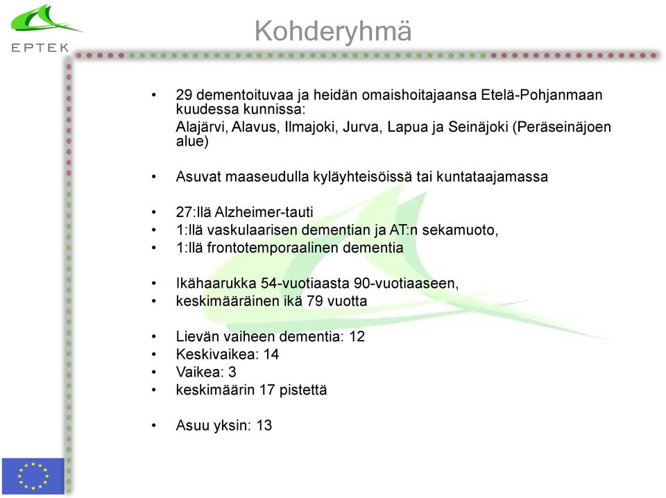 Alzheimer-tauti 1:llä vaskulaarisen dementian ja AT:n sekamuoto, 1:llä frontotemporaalinen dementia Ikähaarukka