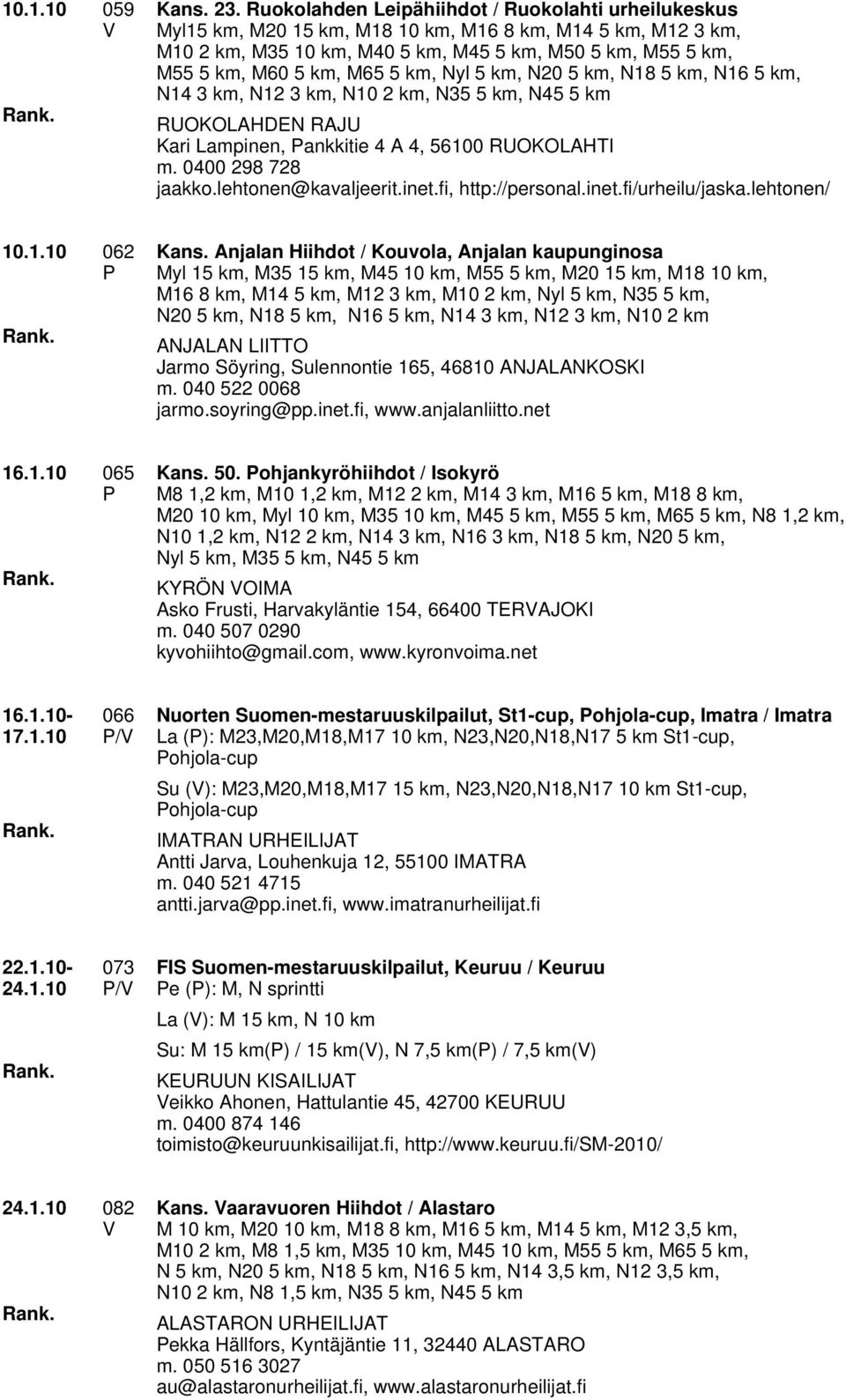 5 km, Nyl 5 km, N20 5 km, N18 5 km, N16 5 km, N14 3 km, N12 3 km, N10 2 km, N35 5 km, N45 5 km RUOKOLAHDEN RAJU Kari Lampinen, ankkitie 4 A 4, 56100 RUOKOLAHTI m. 0400 298 728 jaakko.