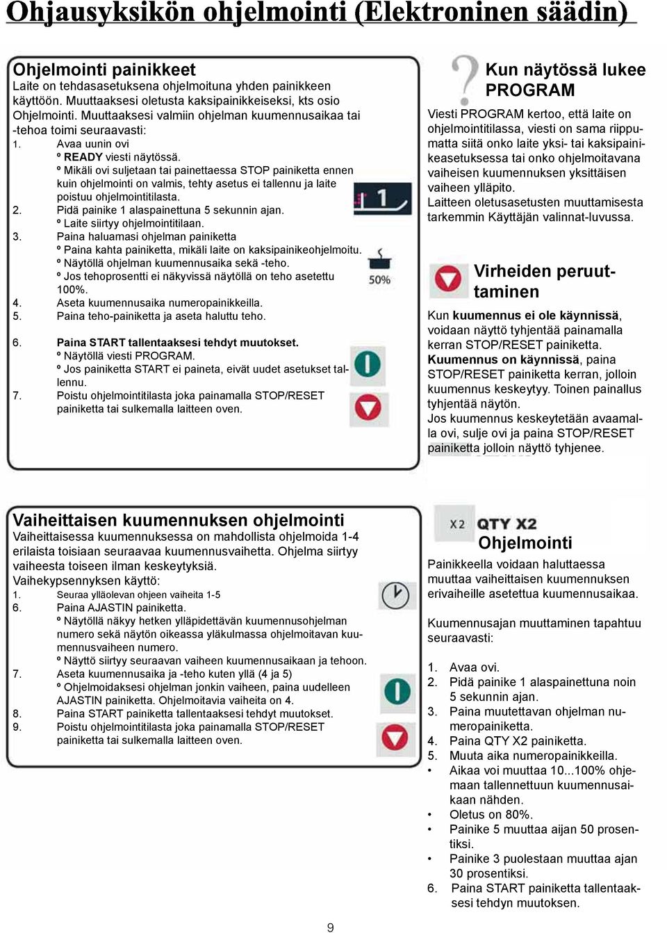 º Mikäli ovi suljetaan tai painettaessa STOP painiketta ennen kuin ohjelmointi on valmis, tehty asetus ei tallennu ja laite poistuu ohjelmointitilasta. 2.