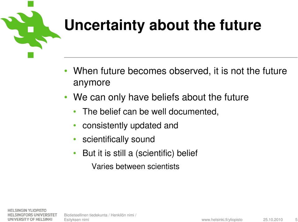 updated and scientifically sound But it is still a (scientific) belief Varies between