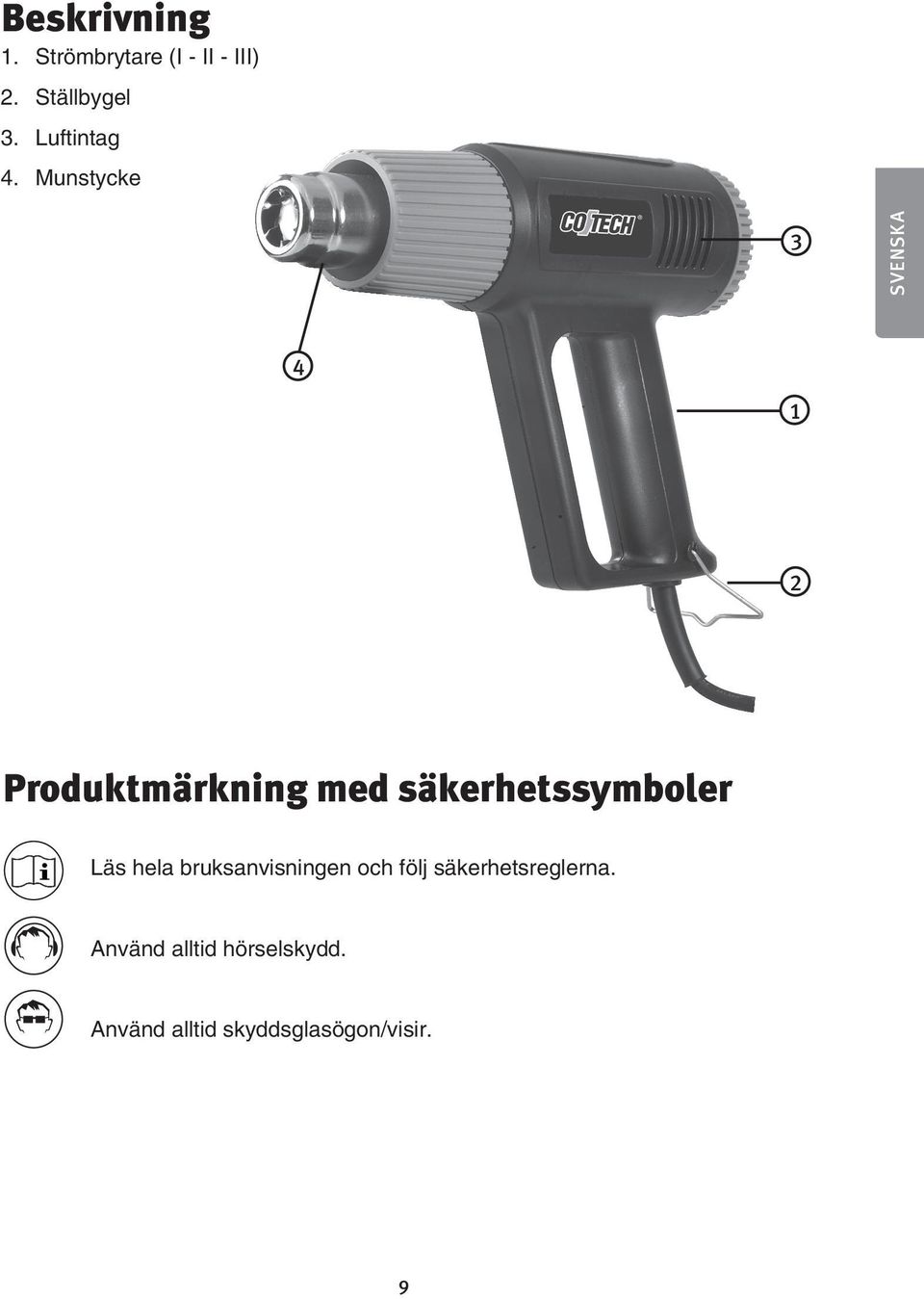Munstycke 3 SVENSKA 4 1 2 Produktmärkning med säkerhetssymboler