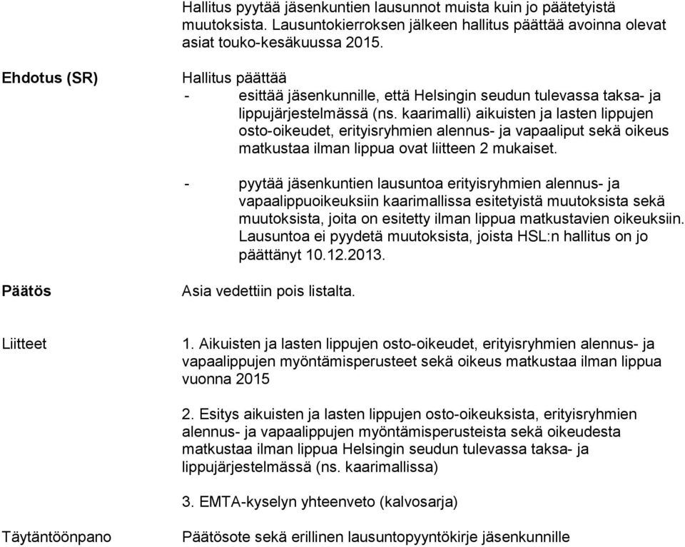 kaarimalli) aikuisten ja lasten lippujen osto-oikeudet, erityisryhmien alennus- ja vapaaliput sekä oikeus matkustaa ilman lippua ovat liitteen 2 mukaiset.