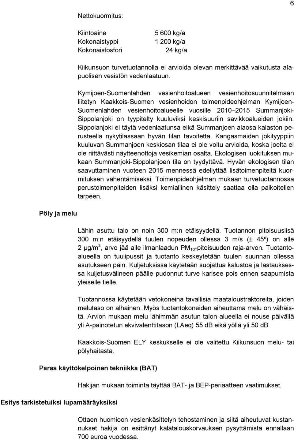 Kymijoen-Suomenlahden vesienhoitoalueen vesienhoitosuunnitelmaan liitetyn Kaakkois-Suomen vesienhoidon toimenpideohjelman Kymijoen- Suomenlahden vesienhoitoalueelle vuosille 2010 2015 Summanjoki-