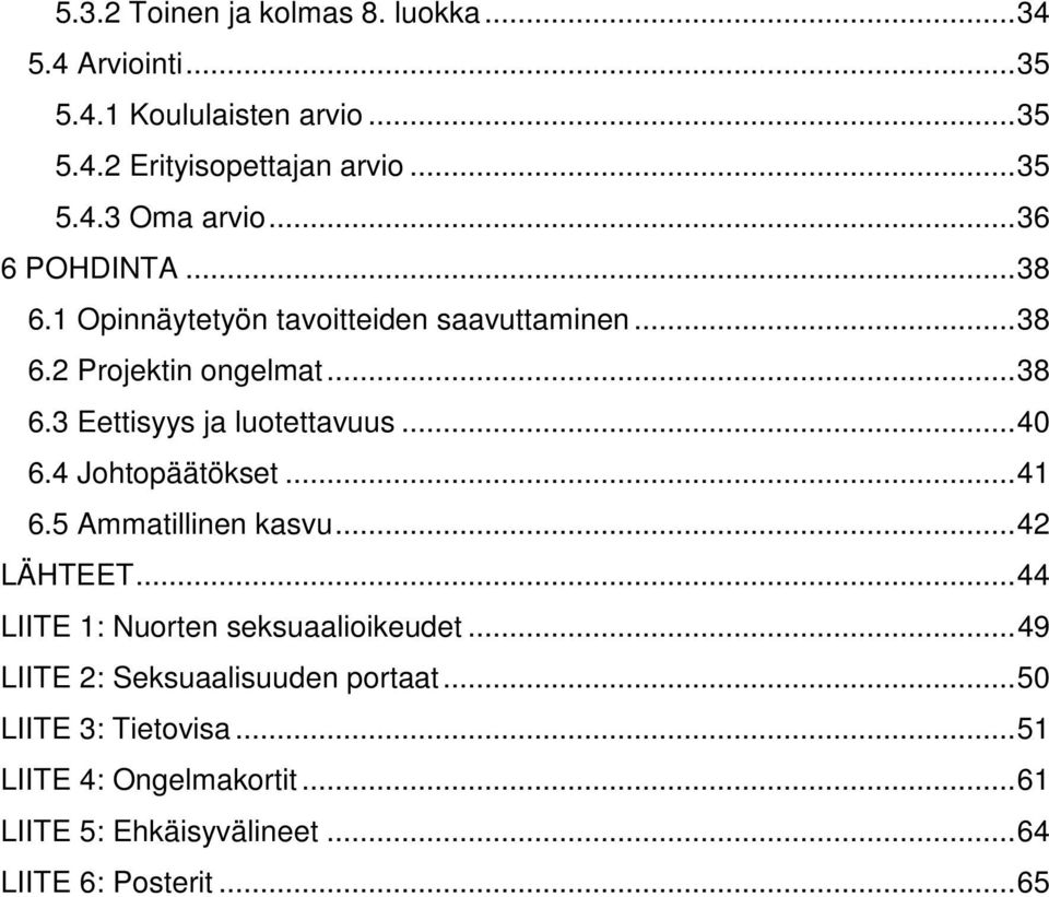 .. 40 6.4 Johtopäätökset... 41 6.5 Ammatillinen kasvu... 42 LÄHTEET... 44 LIITE 1: Nuorten seksuaalioikeudet.