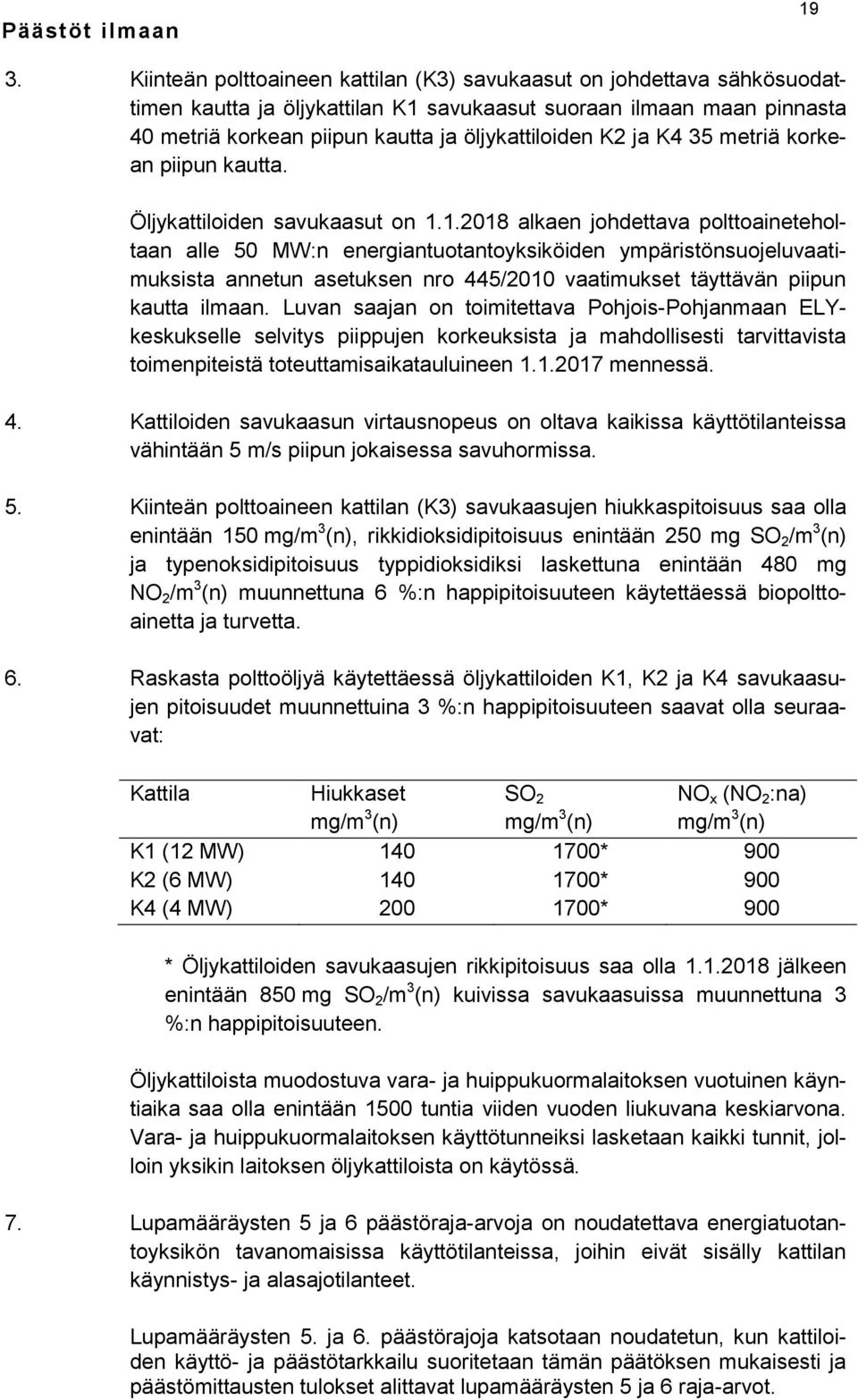 ja K4 35 metriä korkean piipun kautta. Öljykattiloiden savukaasut on 1.