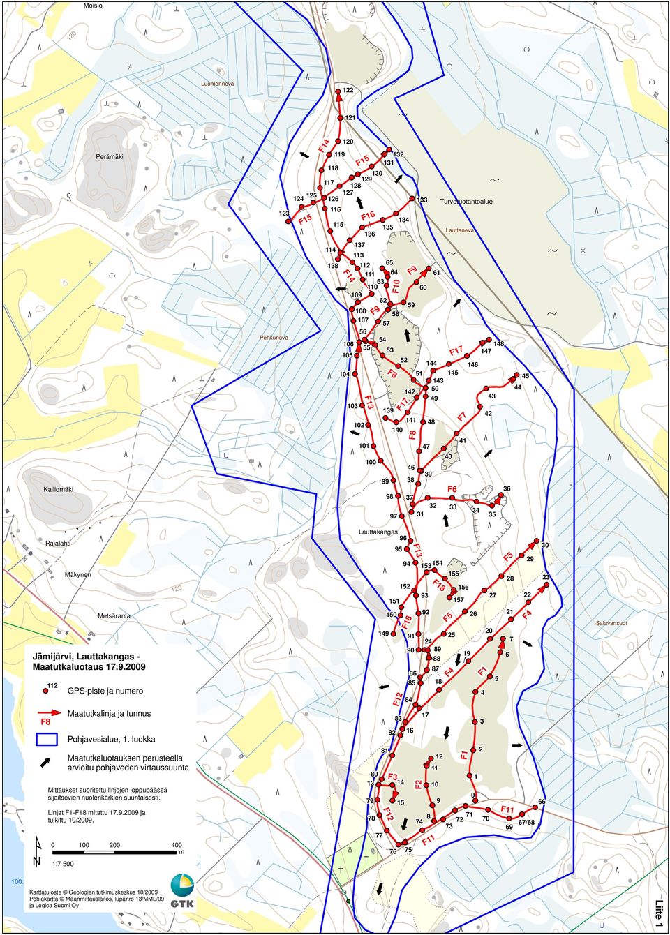 F6 F17 33 F7 41 146 34 148 147 43 42 35 36 44 45 Rajalahti Mäkynen Metsäranta Jämijärvi, Lauttakangas - Maatutkaluotaus 17.9.