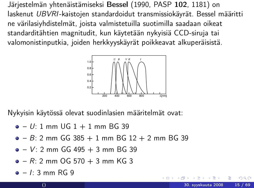 valomonistinputkia, joiden herkkyyskäyrät poikkeavat alkuperäisistä. U B V R I 1.0 0.8 0.6 0.4 0.