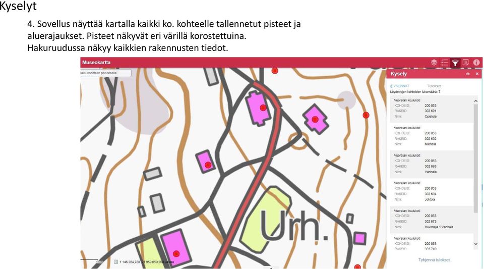 Pisteet näkyvät eri värillä korostettuina.