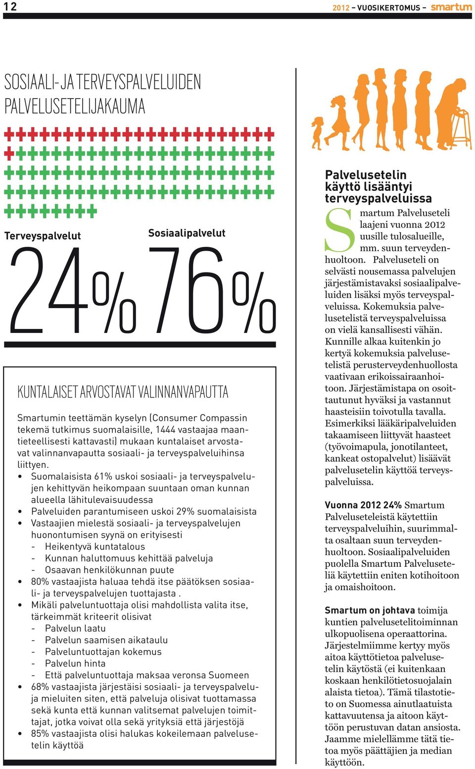 Suomalaisista 61% uskoi sosiaali- ja terveyspalvelujen kehittyvän heikompaan suuntaan oman kunnan alueella lähitulevaisuudessa Palveluiden parantumiseen uskoi 29% suomalaisista Vastaajien mielestä