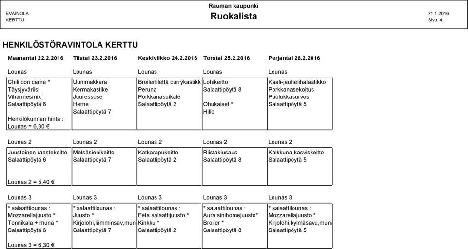 Kermakastike Peruna Salaattipöytä 8 Porkkanasekoitus Vihannesmix Juuressose Porkkanasuikale Puolukkasurvos Salaattipöytä 6 Herne Salaattipöytä 2 Ohukaiset * Salaattipöytä 5 Salaattipöytä 7 Hillo