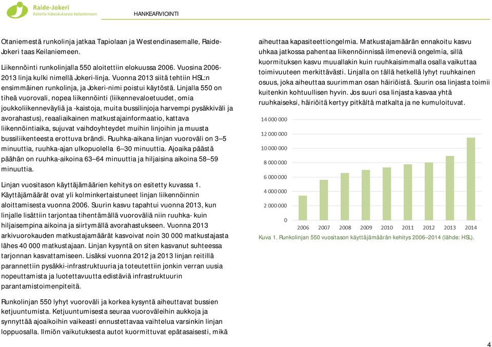 Linjalla 550 on tiheä vuorovali, nopea liikennöinti (liikennevaloetuudet, omia joukkoliikenneväyliä ja -kaistoja, muita bussilinjoja harvempi pysäkkiväli ja avorahastus), reaaliaikainen