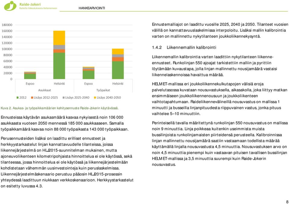 Runkolinjan 550 ajoajat tarkistettiin malliin ja pyrittiin löytämään kuvaustapa, jolla linjan mallinnettu nousijamäärä vastaisi liikennelaskennoissa havaittua määrää. Kuva 2.