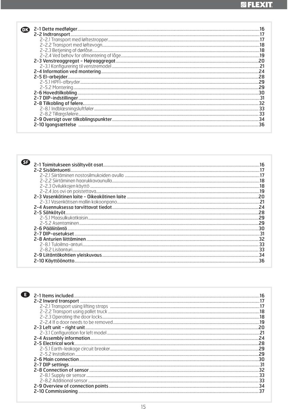 ..29 2-6 Hovedtilkobling...30 2-7 DIP-indstillinger...31 2-8 Tilkobling af følere....32 2-8.1 Indblæsningsluftføler... 33 2-8.2 Tillægsfølere... 33 2-9 Oversigt over tilkoblingspunkter.