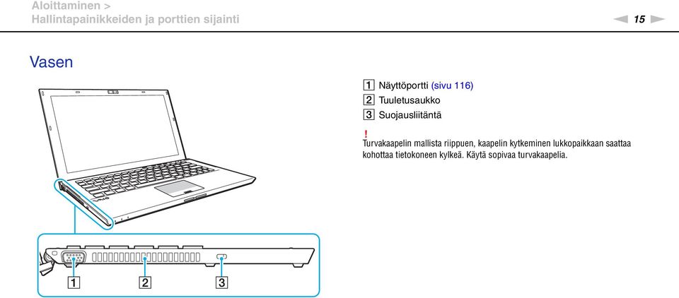 Turvakaapelin mallista riippuen, kaapelin kytkeminen