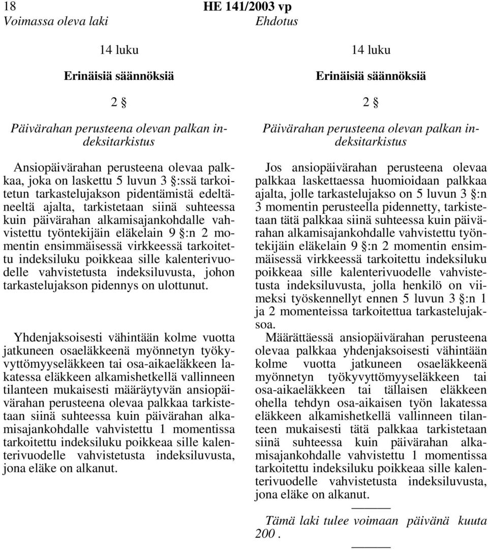 virkkeessä tarkoitettu indeksiluku poikkeaa sille kalenterivuodelle vahvistetusta indeksiluvusta, johon tarkastelujakson pidennys on ulottunut.