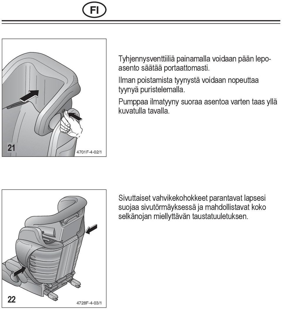 KO JP Pumppaa ilmatyyny suoraa asentoa varten taas yllä kuvatulla CN tavalla.