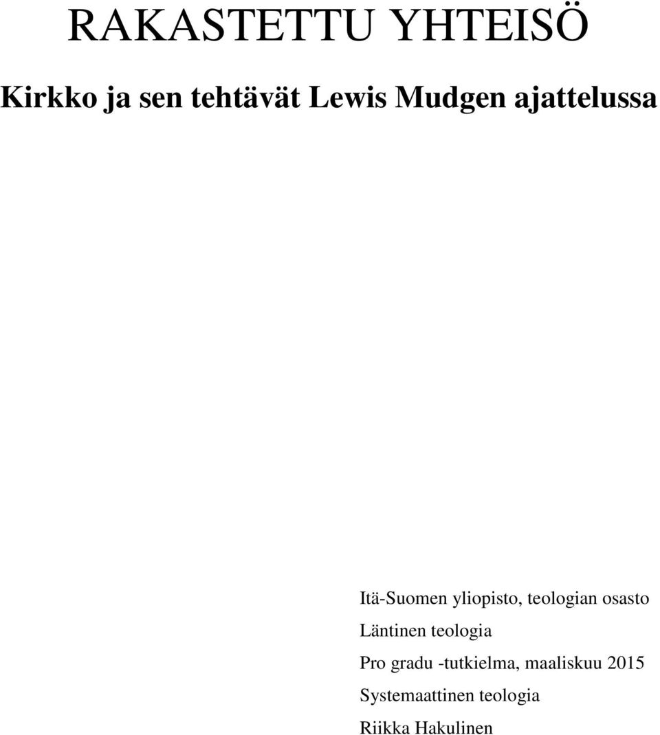 osasto Läntinen teologia Pro gradu -tutkielma,