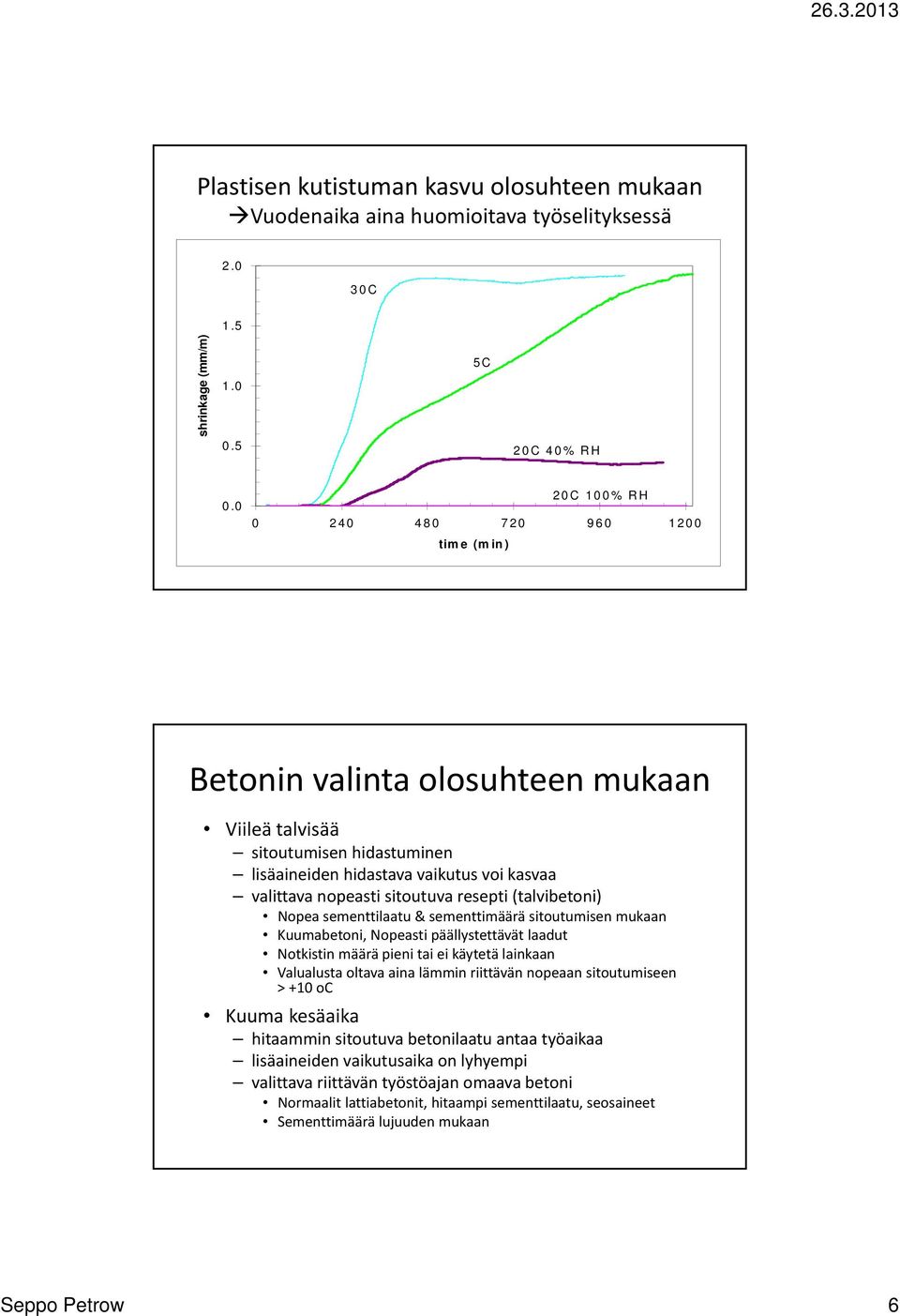 resepti (talvibetoni) Nopea sementtilaatu & sementtimäärä sitoutumisen mukaan Kuumabetoni, Nopeasti päällystettävät laadut Notkistin määrä pieni tai ei käytetä lainkaan Valualusta oltava aina lämmin