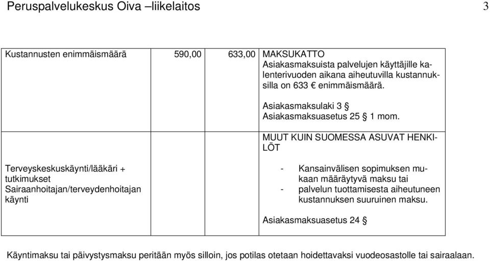 MUUT KUIN SUOMESSA ASUVAT HENKI- LÖT Terveyskeskuskäynti/lääkäri + tutkimukset Sairaanhoitajan/terveydenhoitajan käynti - Kansainvälisen sopimuksen mukaan