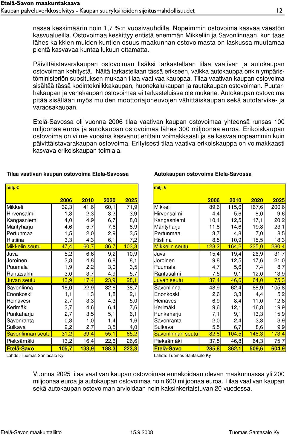 Päivittäistavarakaupan ostovoiman lisäksi tarkastellaan tilaa vaativan ja autokaupan ostovoiman kehitystä.